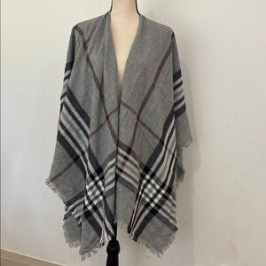 V Fraas Plaid Ruana Wrap Open Shawl Cape Poncho One Size made in Germany